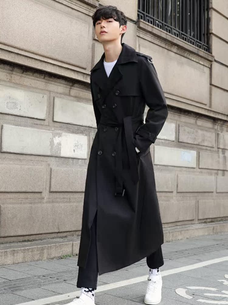 Spring and autumn season wind coat men's super long handsome knee-to-foot naked thickened fat large size oversize coat trend