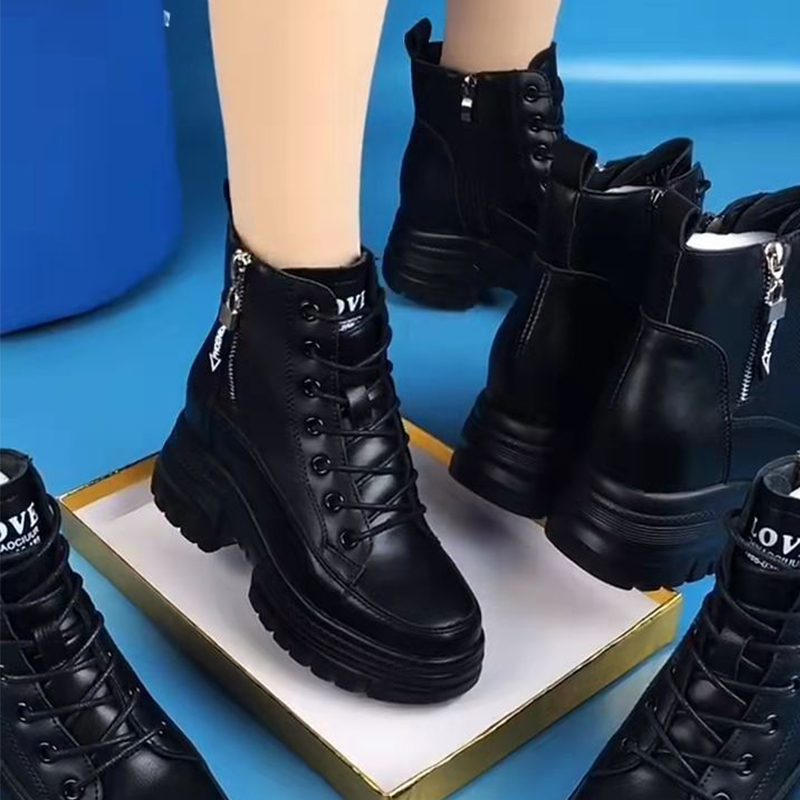 真皮增高马丁靴女2025新款秋冬加绒加厚棉鞋厚底显瘦软底保暖短靴