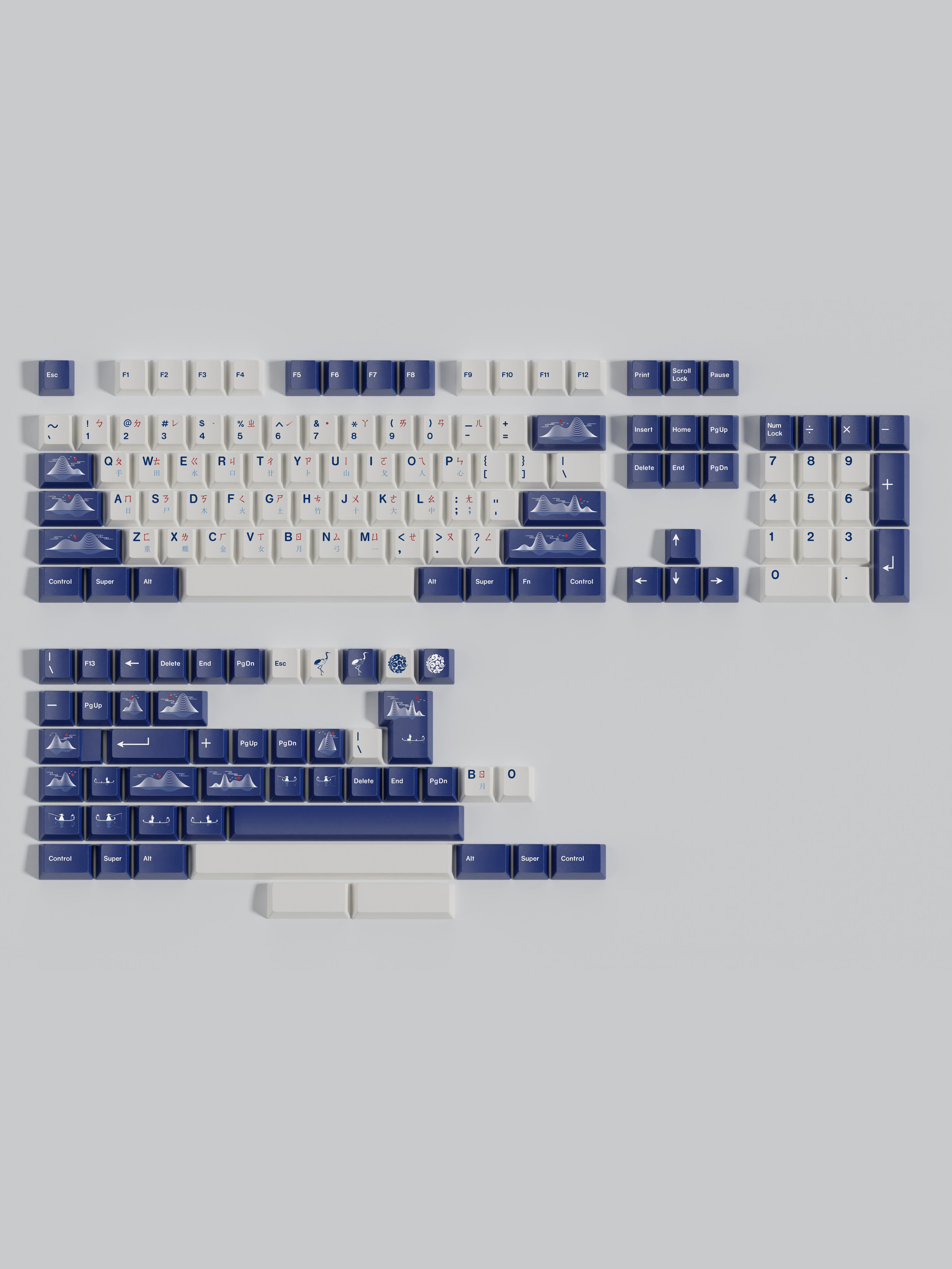 BLUE & WHITE - CUSTOMIZED ORIGINAL HEIGHT KEYCAP MECHANICAL KEYBOARD PBT SUBLIMATION SPLIT SPACE