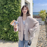 设计感包边小香风开衫外套女2025秋季V领洋气百搭韩系温柔风上衣，女装短外套，2C231