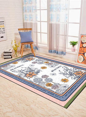 轻奢法式ins风北欧繁花卉花朵黑白粉蓝黄色客厅卧室床边地毯地垫