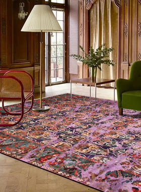 仿羊绒可机洗时尚波斯民族风骷髅头蓝紫色红紫色卧室床边地毯地垫