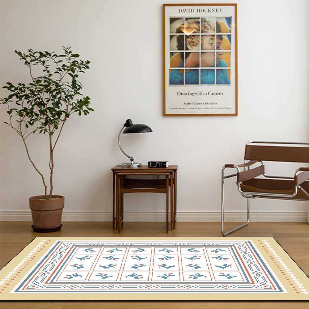 仿羊绒简约莫兰迪姜黄白色清新几何碎花客厅卧室床边地毯地垫