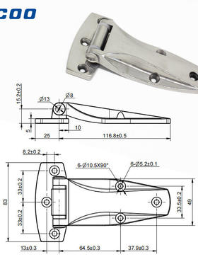 斯科不锈钢重型铰链 拖车工程车冷藏车厢式车机械设备合页 B2221
