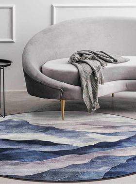 轻奢抽象山水墨新中式雾霾蓝紫色中国风客厅卧室圆形地垫地毯
