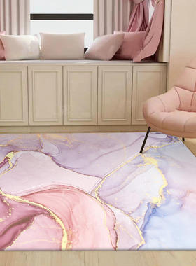 现代时尚唯美梦幻抽象水彩粉金色紫色卧室客厅床边地毯门垫子