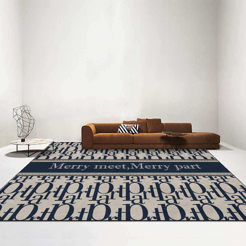 复古现代时尚简约字母大牌风墨蓝灰色客厅卧室地毯床边地垫