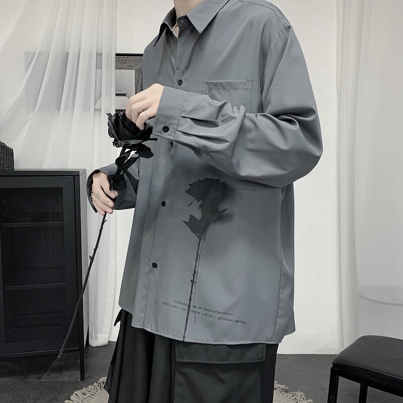 2021春款港风白色宽松休闲衬衣长袖衬衫B275-C9003,男装衬衫,电商A061