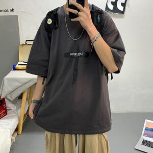 2021新款 港风黑色印花短袖T恤半袖男潮A061-T3028图片
