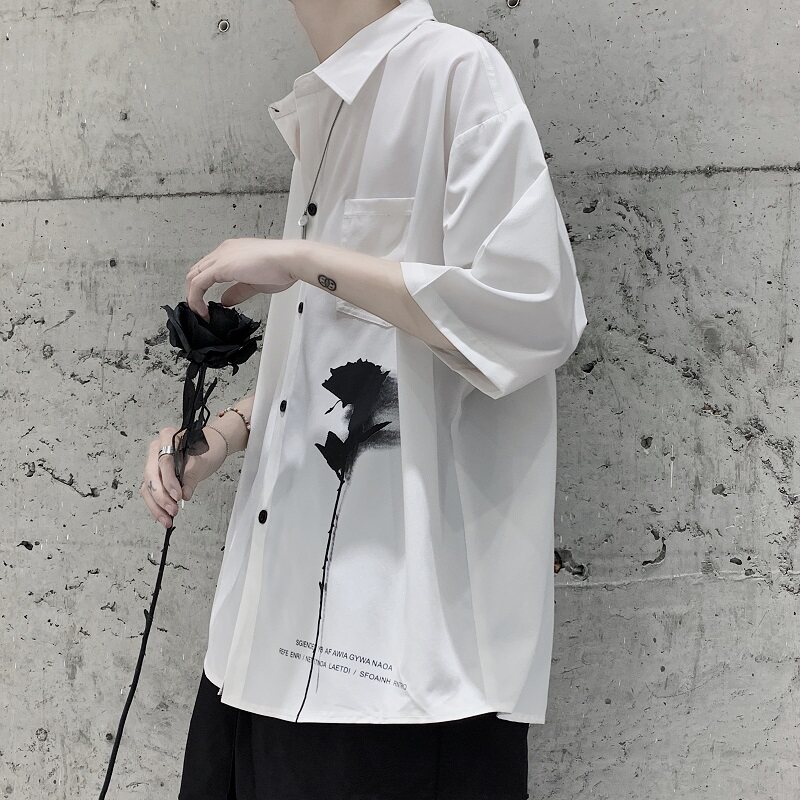 2021新款 港风白色宽松衬衣短袖衬衫A061-C8012-P45图片