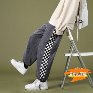 2021秋冬款 绿墙加绒灯芯绒灰色2卫裤运动裤A061图片