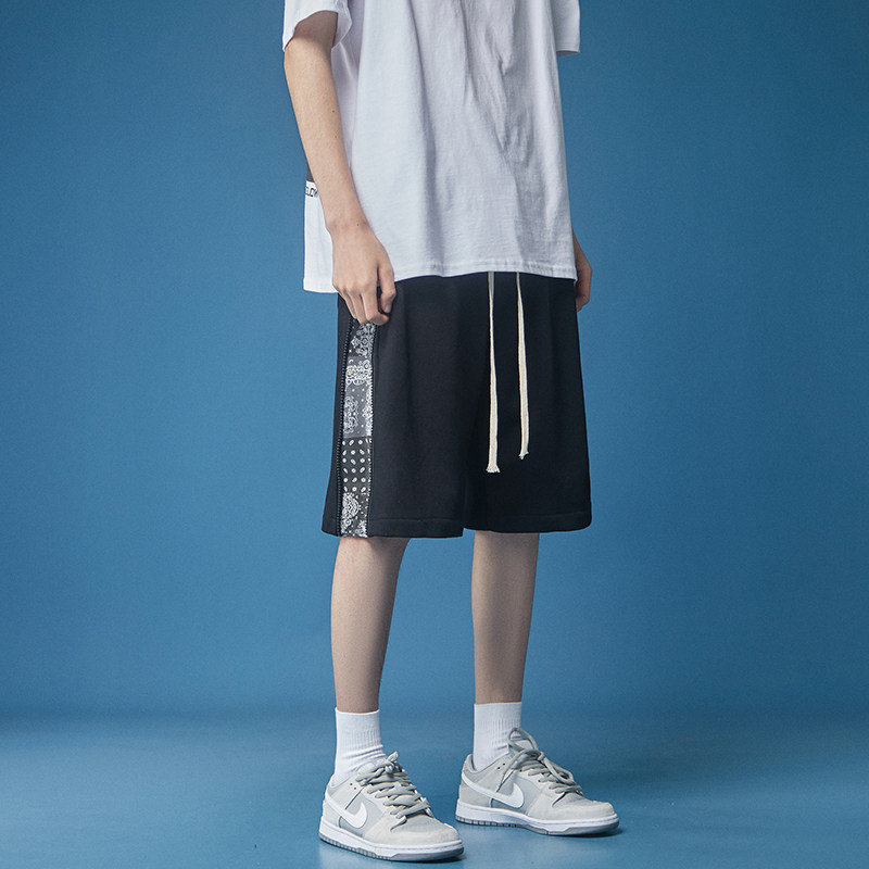 短裤夏季休闲裤男宽松ins拉链腰果花五分裤A061-D,男装休闲裤,电商A061