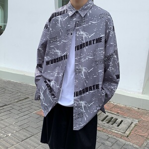 2021款 港风草绿色宽松休闲衬衣长袖衬衫A061-C9010A图片
