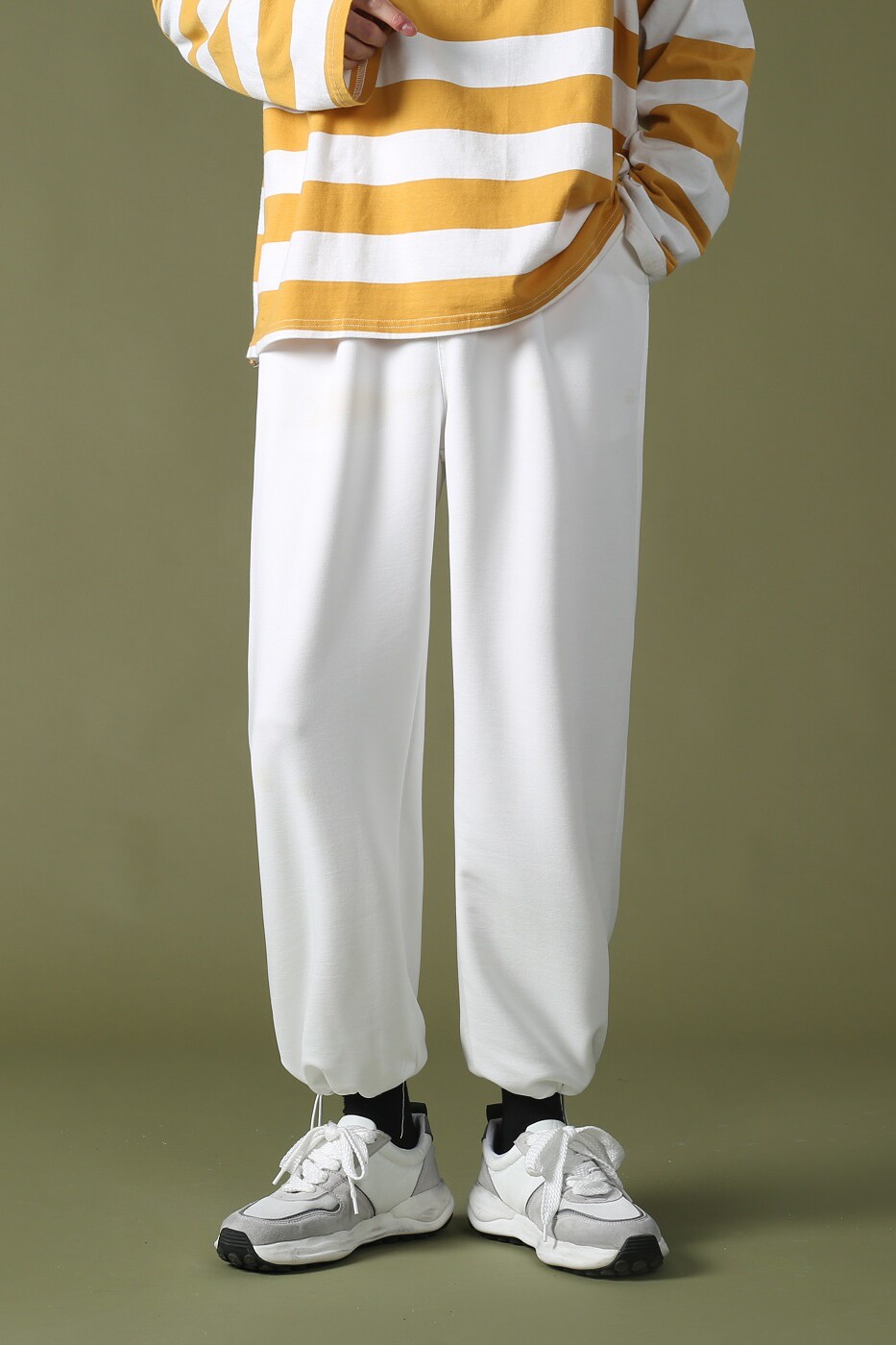 2021春款绿墙棉面白色休闲宽松卫裤运动裤A061,男装休闲裤,电商A061