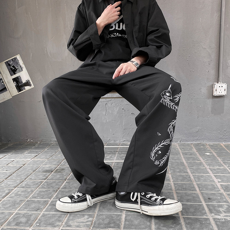 暗黑多印花阔腿拖地休闲裤男复古长裤A061限68a,男装休闲裤,电商A061