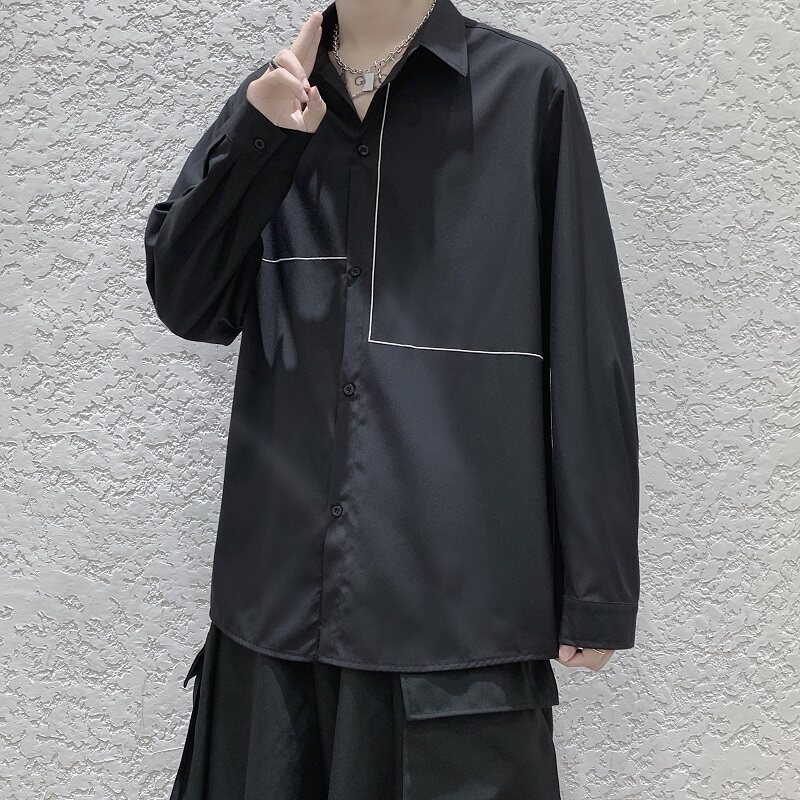 2021春款港风灰色宽松休闲衬衣长袖衬衫B275-C9005,男装衬衫,电商A061
