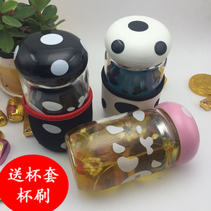 可爱玻璃杯创意时尚小水杯迷你带过滤网杯子儿童便携泡茶水瓶呆萌