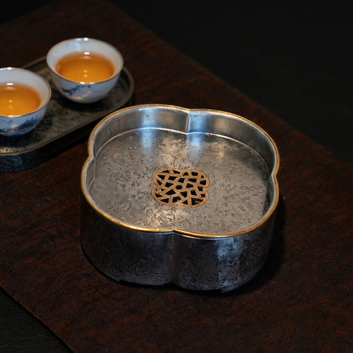 纯锡海棠包铜边壶承复古蓄水茶盘茶具储水潮汕功夫茶茶海干泡台
