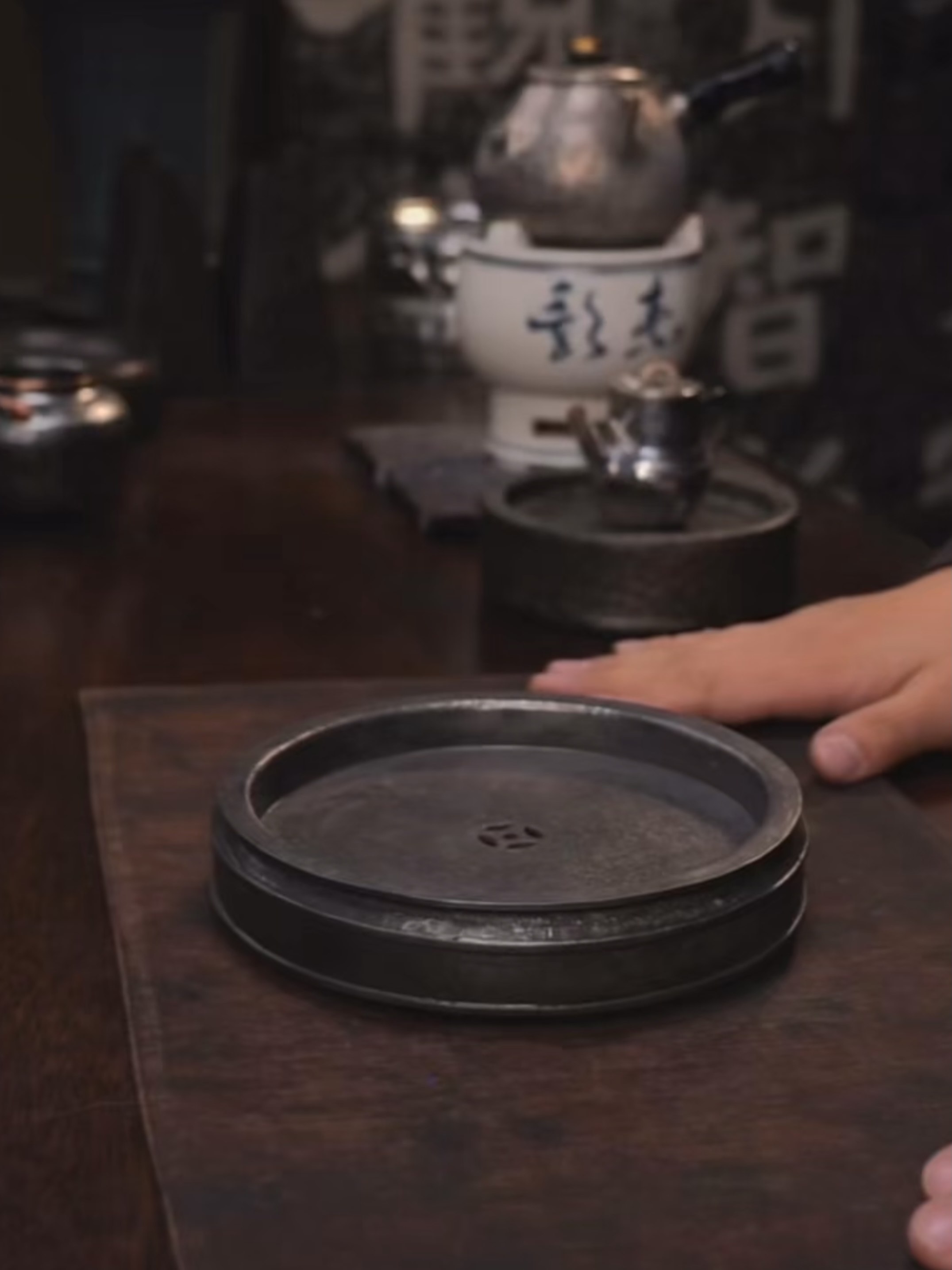 全手工纯锡大茶盘潮汕功夫茶茶船仿古双线圆形壶承建水蓄水茶海