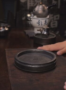 全手工纯锡大茶盘潮汕功夫茶茶船仿古双线圆形壶承建水蓄水茶海
