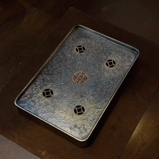 30x20cm纯锡长方形茶盘储水干泡台茶托潮汕功夫茶具配件托盘壶承