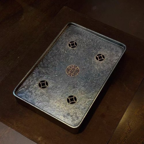 30x20cm纯锡长方形茶盘储水干泡台茶托潮汕功夫茶具配件托盘壶承