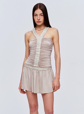 CSFC 香槟肤色雾感亮片拼接上衣短裙套装夏