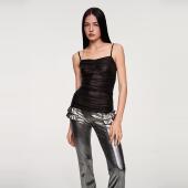 我来参加派对我跳舞CSFC黑色质感光面抽褶吊带显瘦显窄