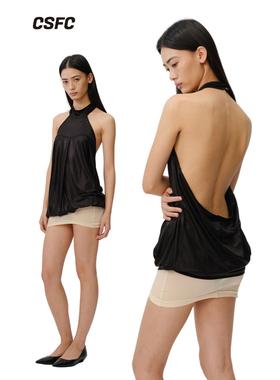 极简神秘露背上衣 CSFC基础小众设计师品牌挂脖吊带背心