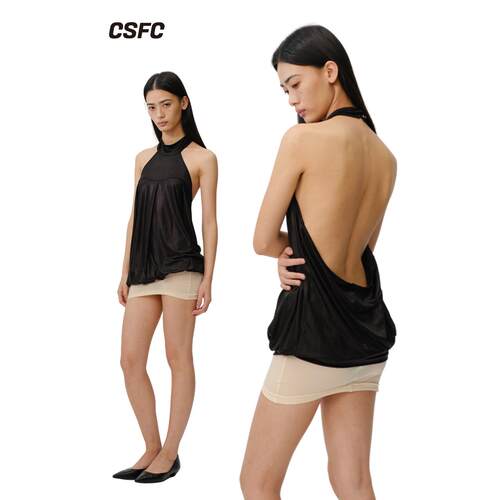 极简神秘露背上衣 CSFC基础小众设计师品牌挂脖吊带背心