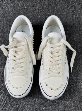Premium 25AW Old Skool 36高阶线珍珠做旧纯白色麂皮复古板鞋