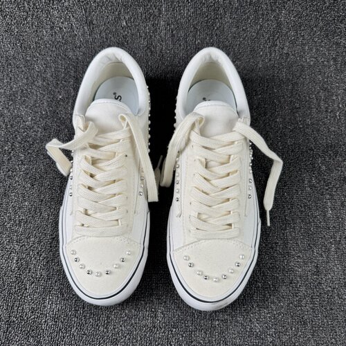 Premium 25AW Old Skool 36高阶线珍珠做旧纯白色麂皮复古板鞋