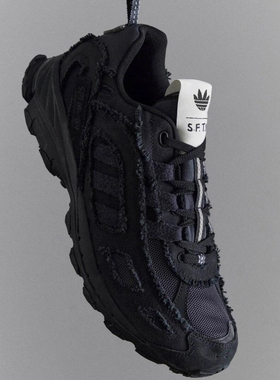 SFTM联名SHADOWTURF复古经典老爹鞋纯黑色黑武士三道杠运动鞋
