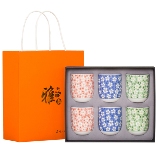 結婚伴手禮青花陶瓷茶具日式 喜宴壽宴回禮送禮佳品 茶杯禮盒6個裝