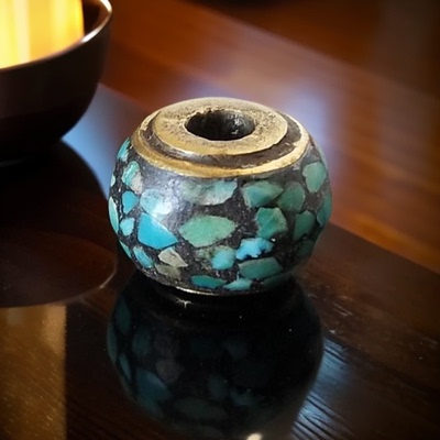 天然无优化绿松石散珠手工铜珠