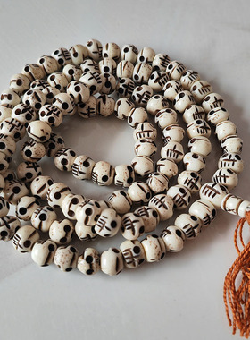 天然牦牛骨尸陀林手串骷髅头佛珠108颗手工雕刻藏式正品手串项链