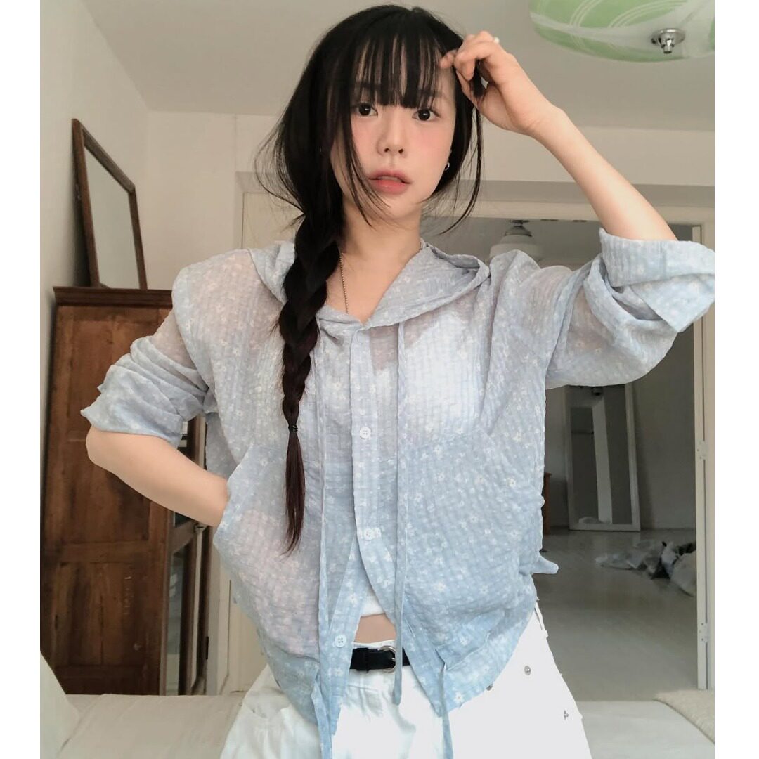 韩国透气薄款开衫连帽防晒外套女