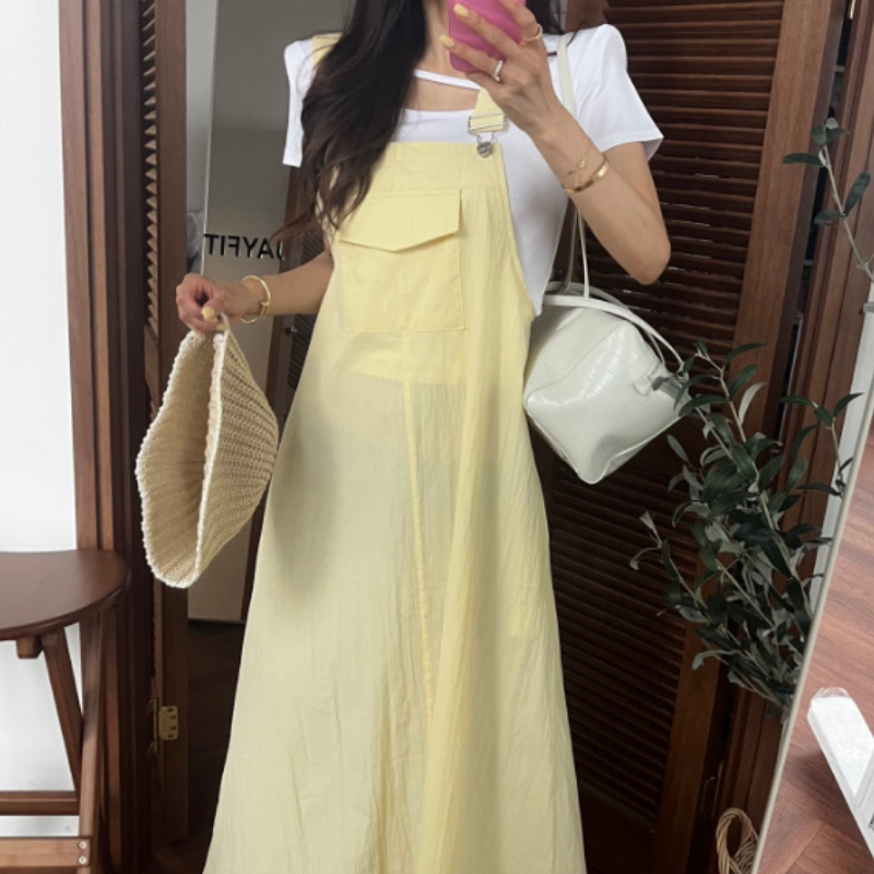 韩国减龄大口袋工装背带连衣裙女