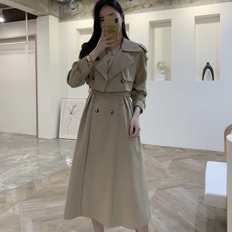 韩国翻领风衣外套+无袖连衣裙女