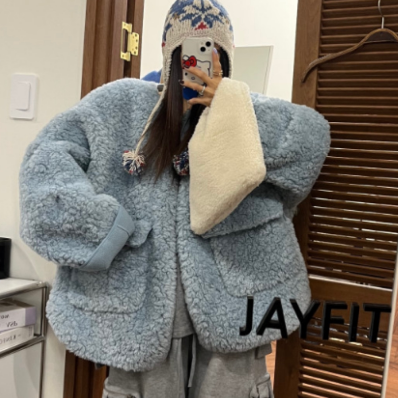 韩国仿羊羔毛宽松加厚大衣外套女