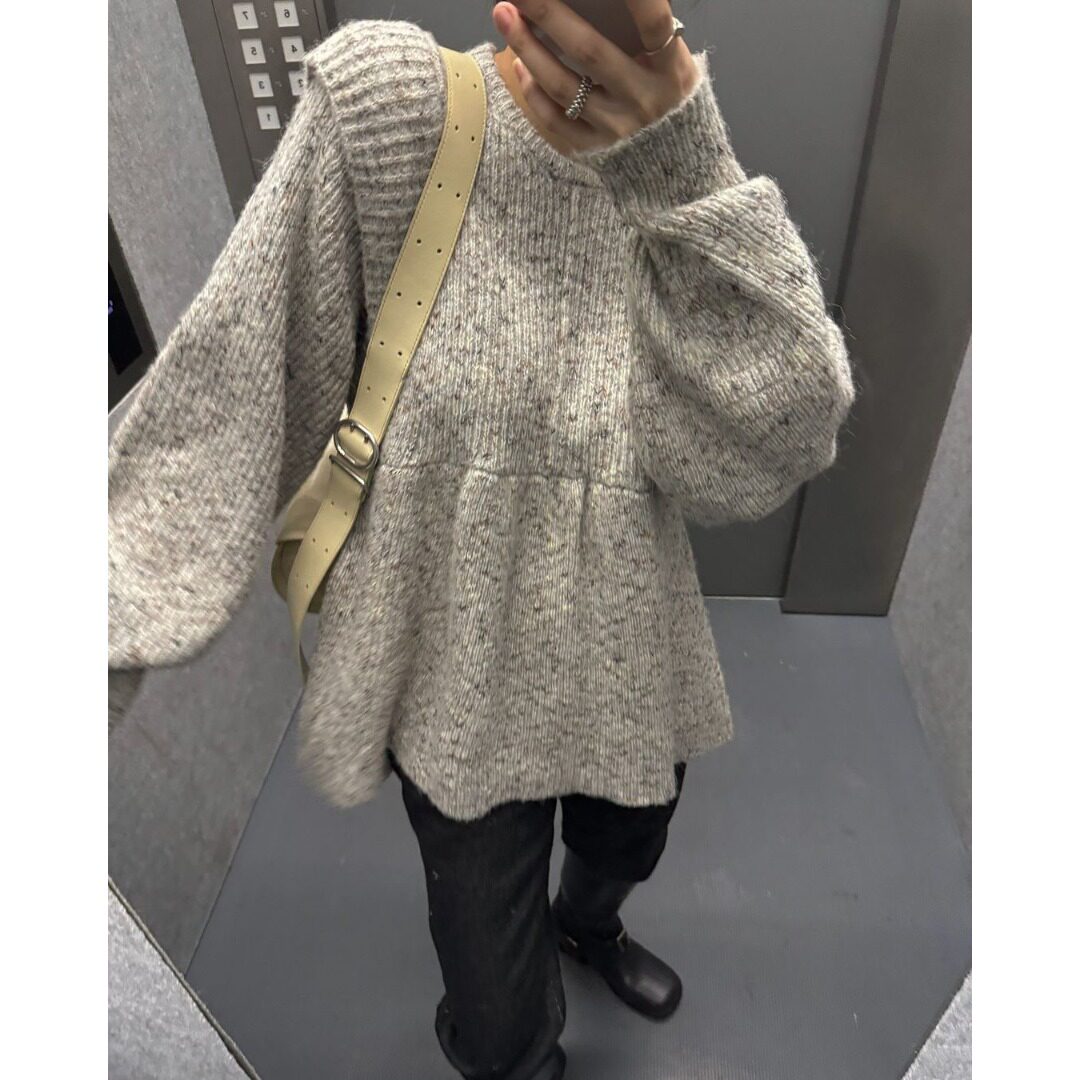 韩国套头灯笼袖中长款针织毛衣女