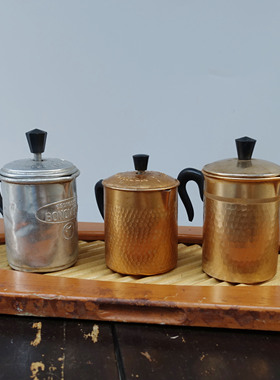 西洋古董VINTAGE意大利古董咖啡壶茶壶摩卡壶铜制铝手工壶12cm