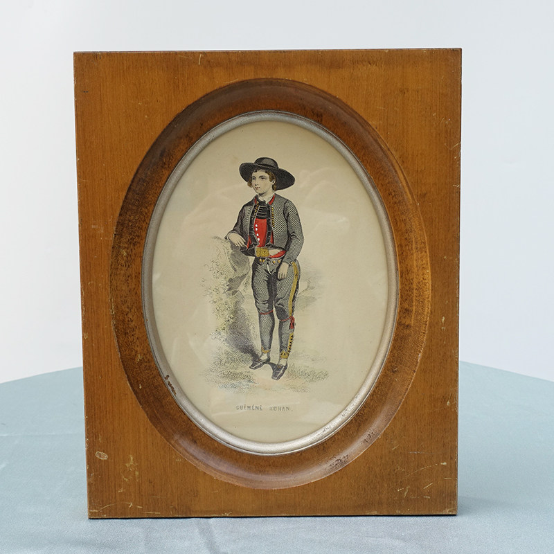 铜板手工上色1900年装饰画贵族男孩人物古董高级礼物客厅圆形J