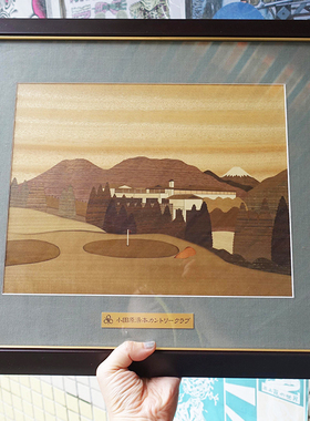 vintage怀旧日本70年代拼木装饰画简约现代客厅高尔夫球场风景J