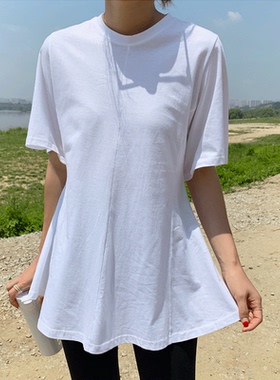 白色短袖t恤女2025夏新款设计感a字版遮肚子上衣韩版宽松休闲衣服