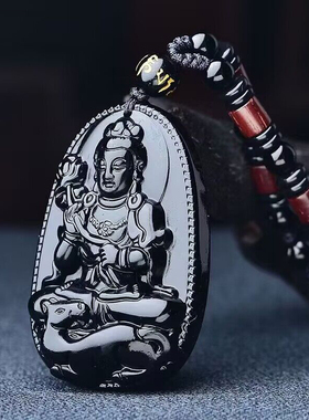 天然黑曜石十二生肖守护神吊坠 黑曜石挂坠 大势至吊坠