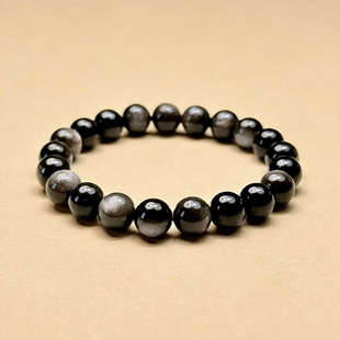 天然银曜石单圈手串 银曜石转运珠佛珠手串 复古风个性设计