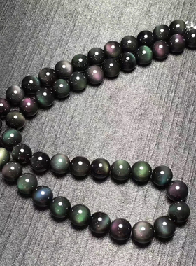 天然墨西哥彩虹眼黑曜石毛衣链