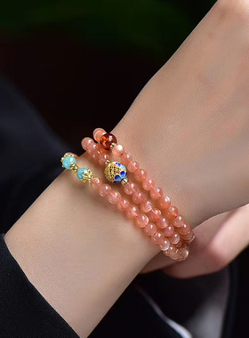 天然草莓晶血珀蓝色手链