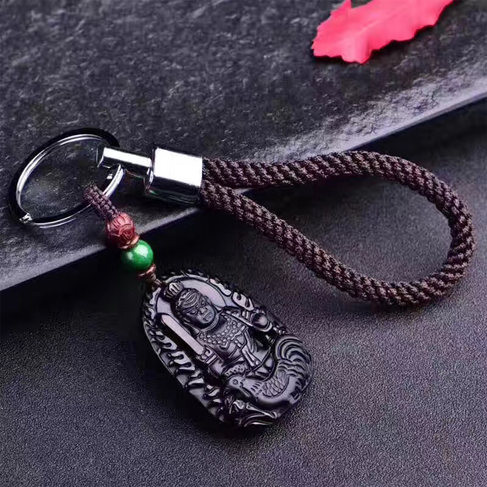 天然黑曜石不动尊不动明王包挂钥匙扣 生肖属鸡本命佛守护神